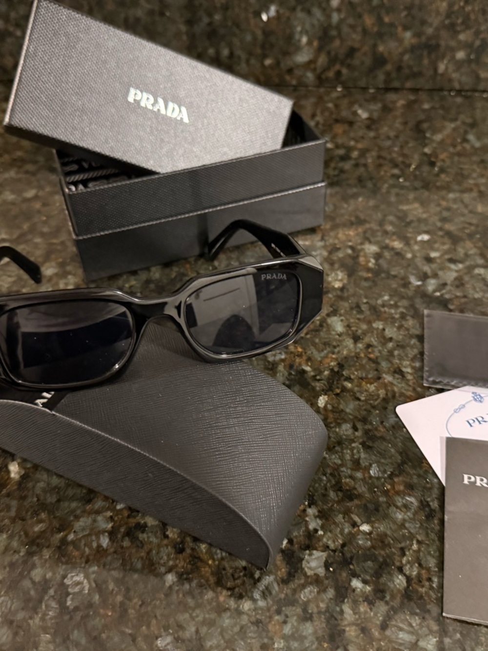 Prada Glossy Black Slim Rectangular Sunglasses